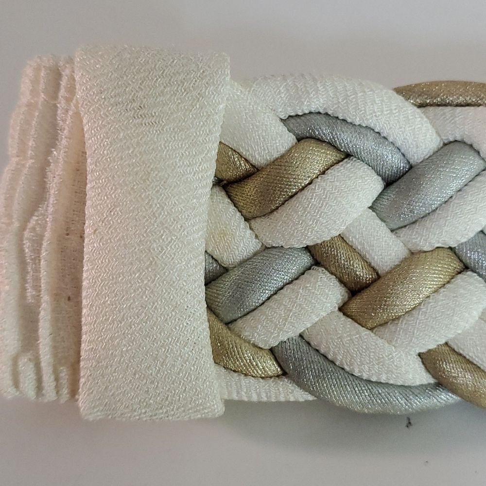 Great vintage cloth weaved belt. White. Silver and gold. Will go with everything - Picture 3 of 5